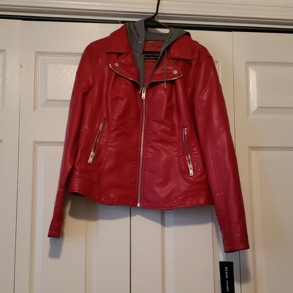 Black Rivet Jackets & Blazers - Red Hooded Leather Jacket